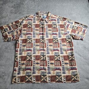 Aftco Bluewater Mens Hawaiian Shirt Size XL Made In USA Brown Short Sleeve